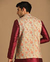 alt message - Manyavar Men Grey Jacket With Multicolor Floral Prints image number 2